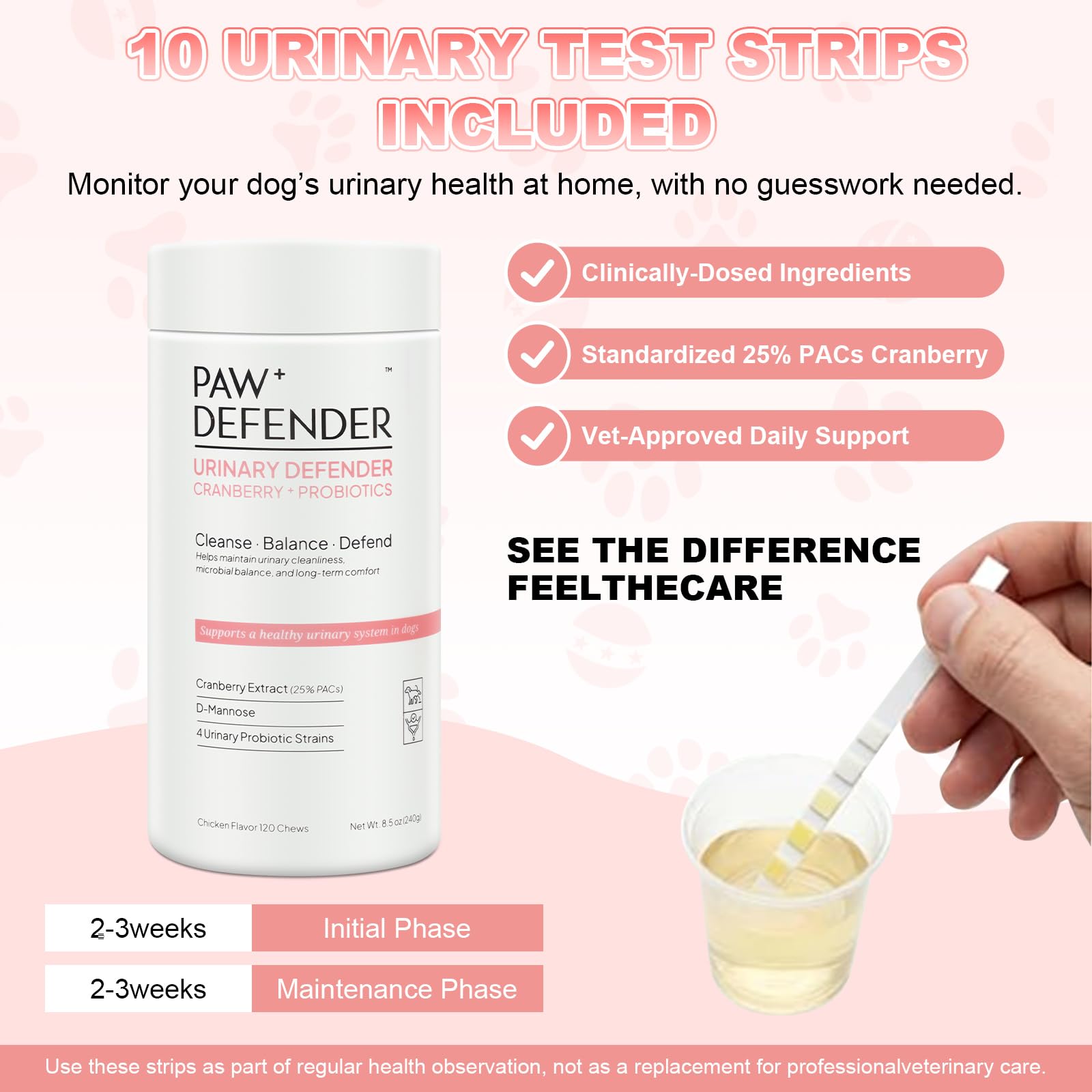 Dog UTI Treatment, Cranberry Supplement for Dogs,120 Chew,10 UTI Test Strip — Amazon image 6