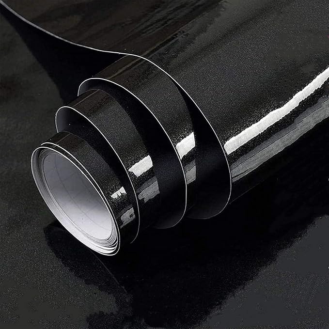 ELTON Glossy Self Adhesive Vinyl Solid Furniture Sheet , Black - 16 X 48 Inches