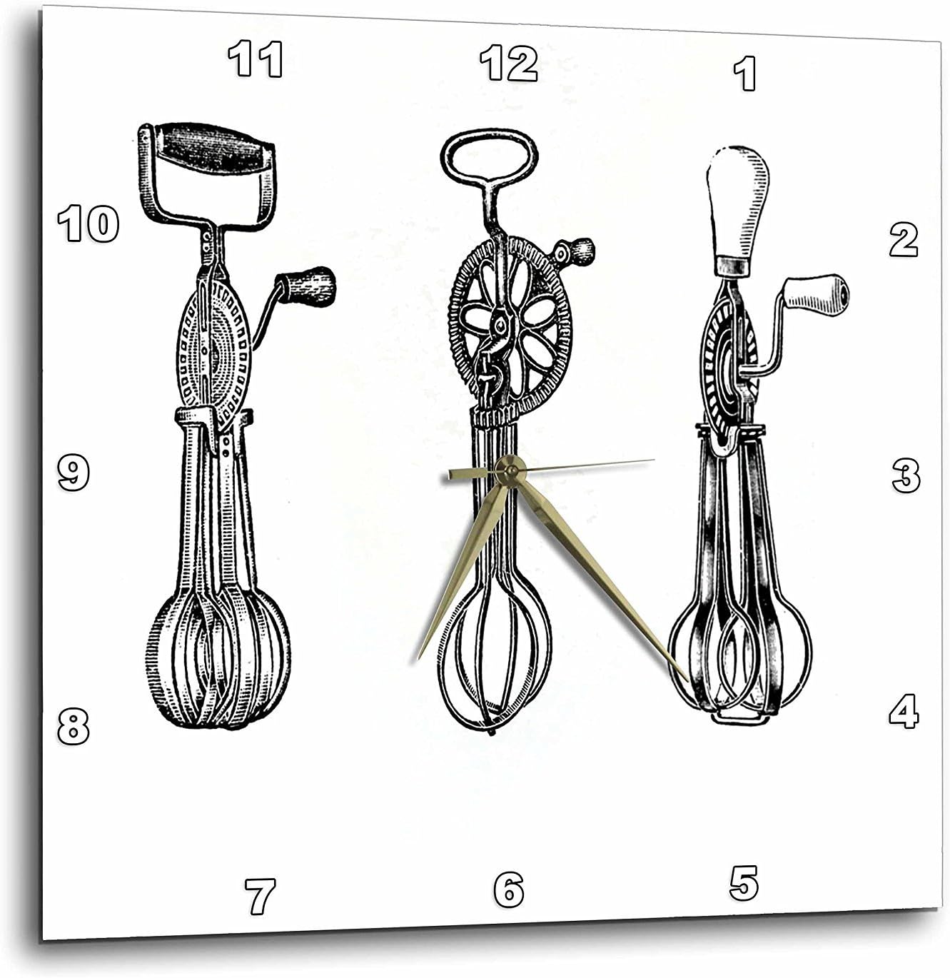 3dRose DPP_61884_1 3 Vintage Egg Beaters Wall Clock, 10 by 10-Inch