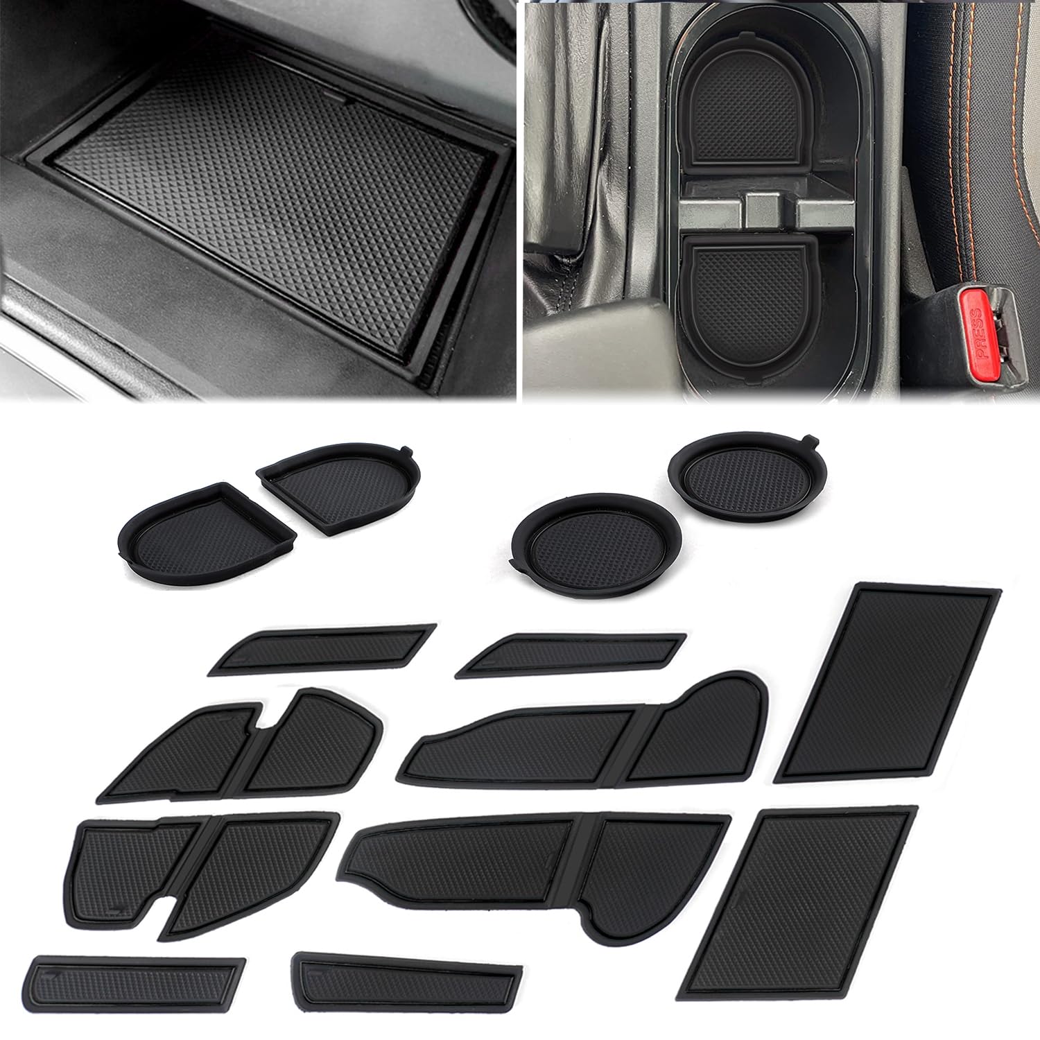 Auovo 3D Cup Holder Insert Liners Compatible with Subaru Crosstrek Impreza Accessories 2018-2023 Car Custom Center Console Door Pocket Mats Pads(Black