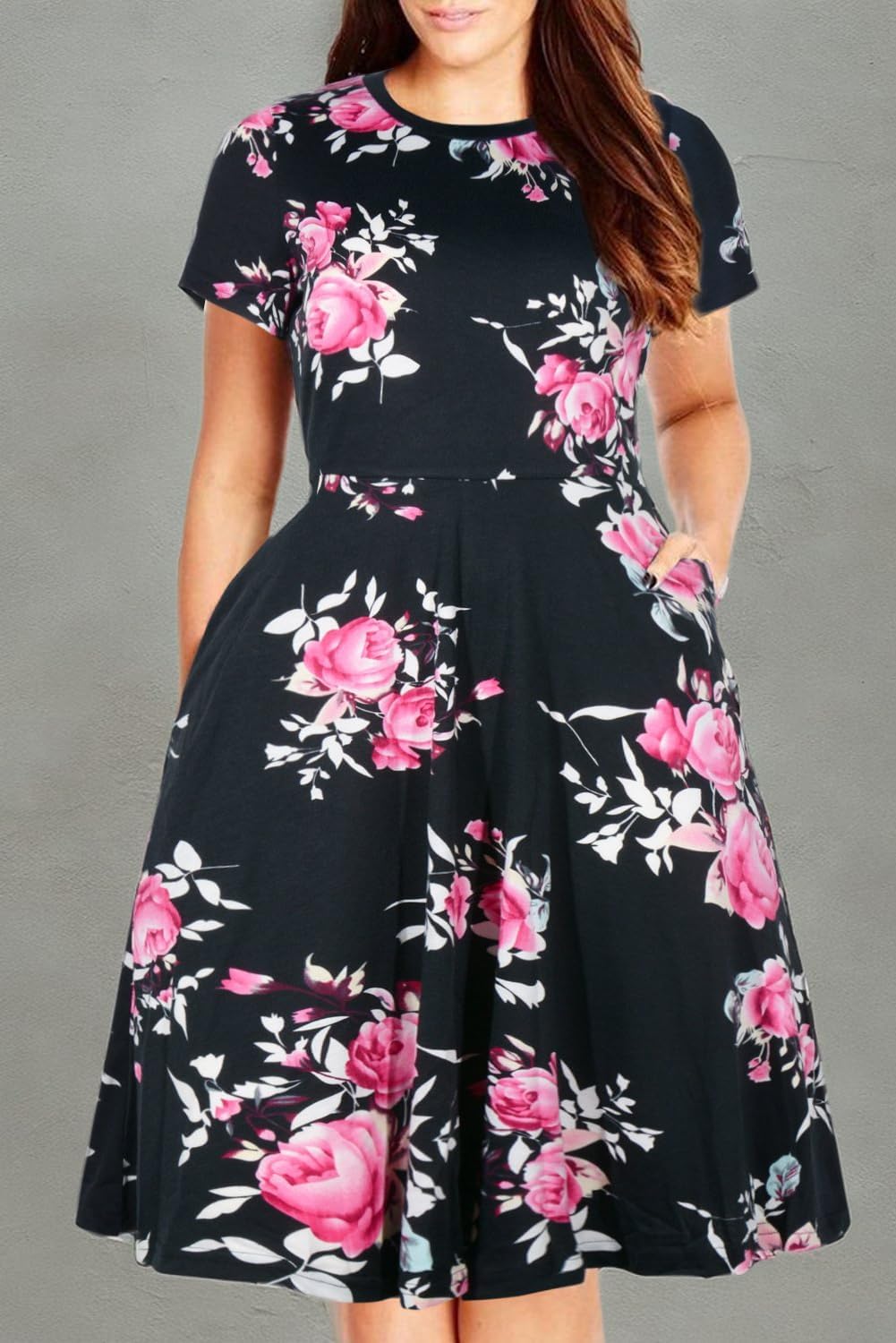 Nemidor Women's Round Neck Long Sleeve Casual Plus Size Fit and Flare Midi Dress with Pocket NEM169 - Image 7