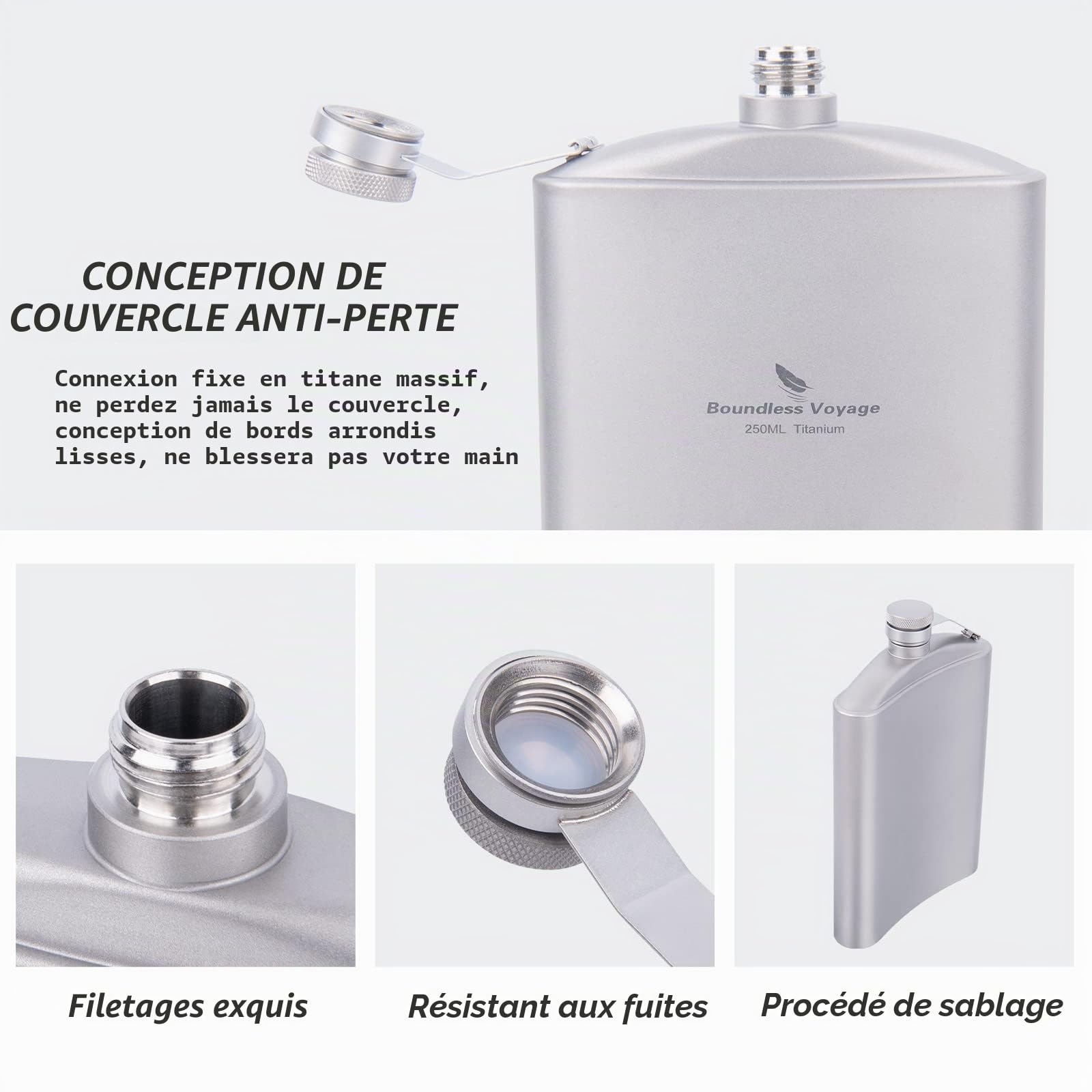 Boundless Voyage Flasque en Titane avec Entonnoir Camping Randonnée Escalade Poche Alcool Whisky Flacon Flacon Flacon Tasse à Vin Pot