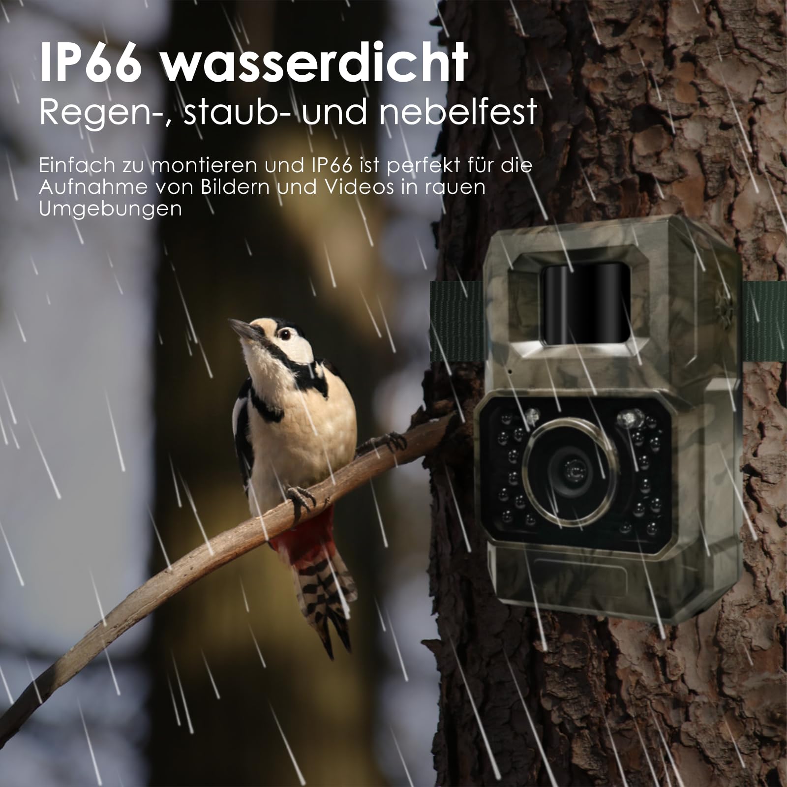 MAXDONE Wildkamera 4K 64MP WLAN Bluetooth Nachtsicht 2000mAh Akku IP66 Wasserdicht