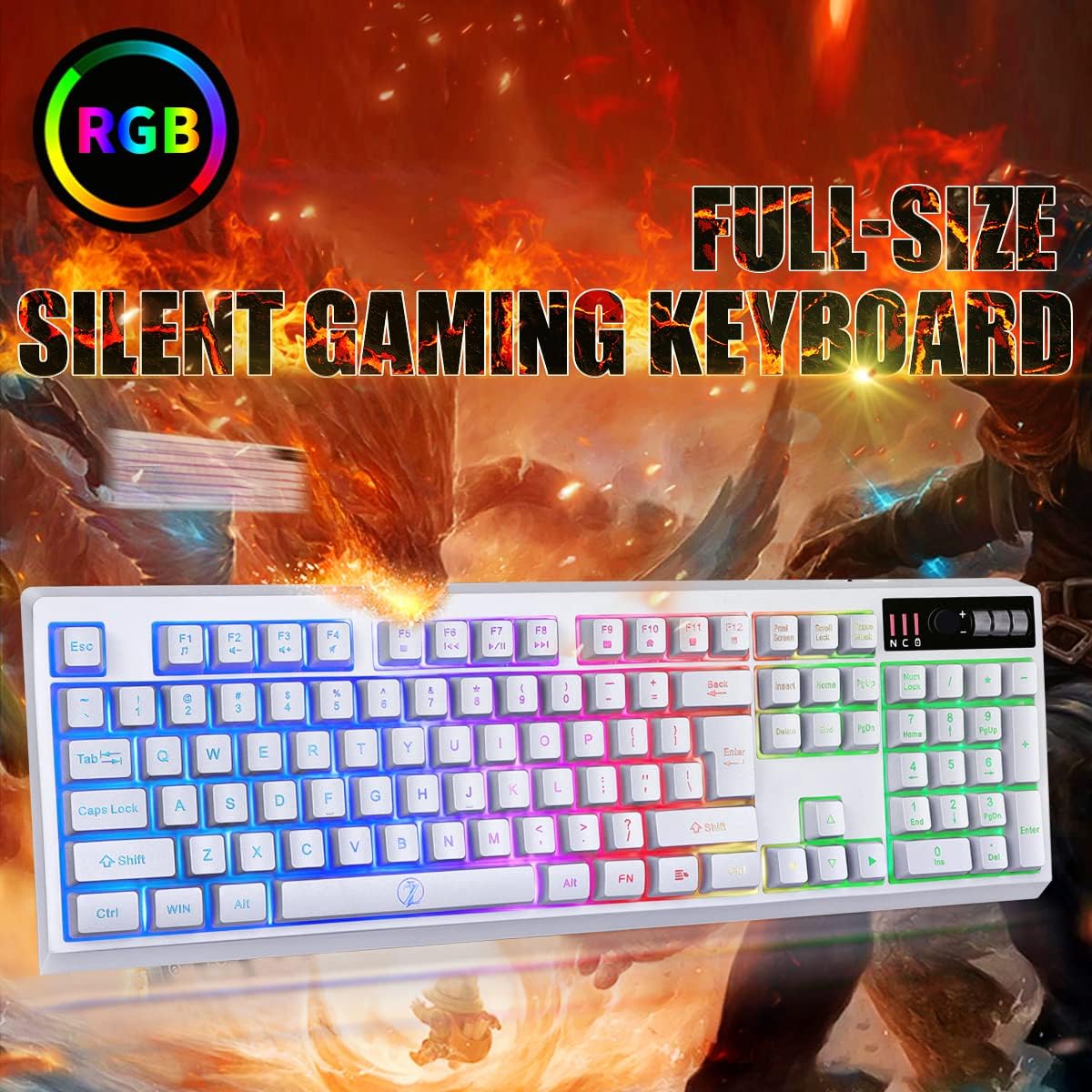 Wireless Gaming Keyboard and Mouse Combo, 104 Keys Standard US Layout RGB Backlit Rechargeable Mechanical Feel Waterproof Mute Mouse for Gamers(White)