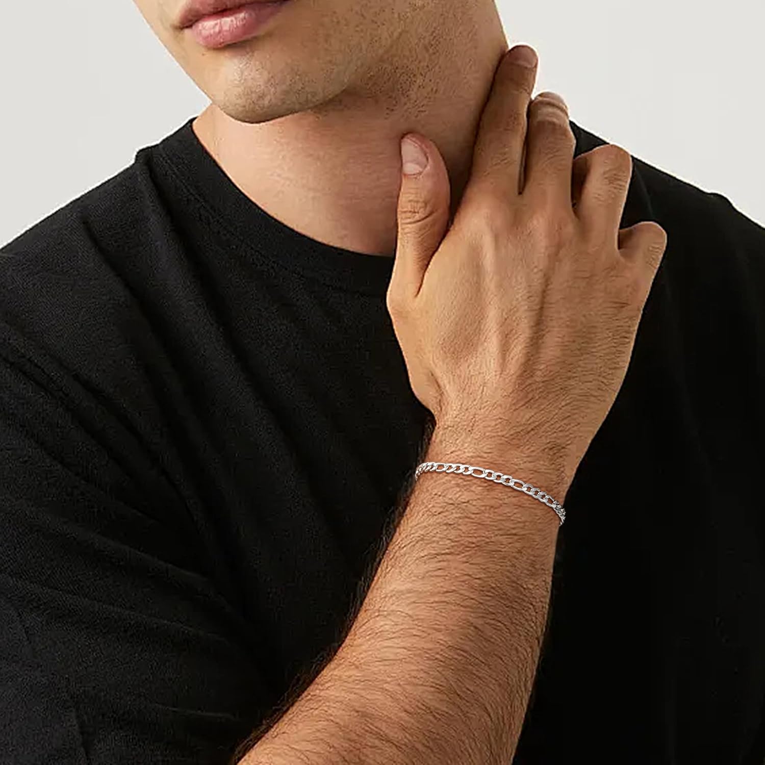 Silver Bracelet for Men, 925 Sterling Silver 5MM Figaro Bracelets Diamond Cut Silver Bracelet Gifts for Boyfriend Father Husband - Image 3
