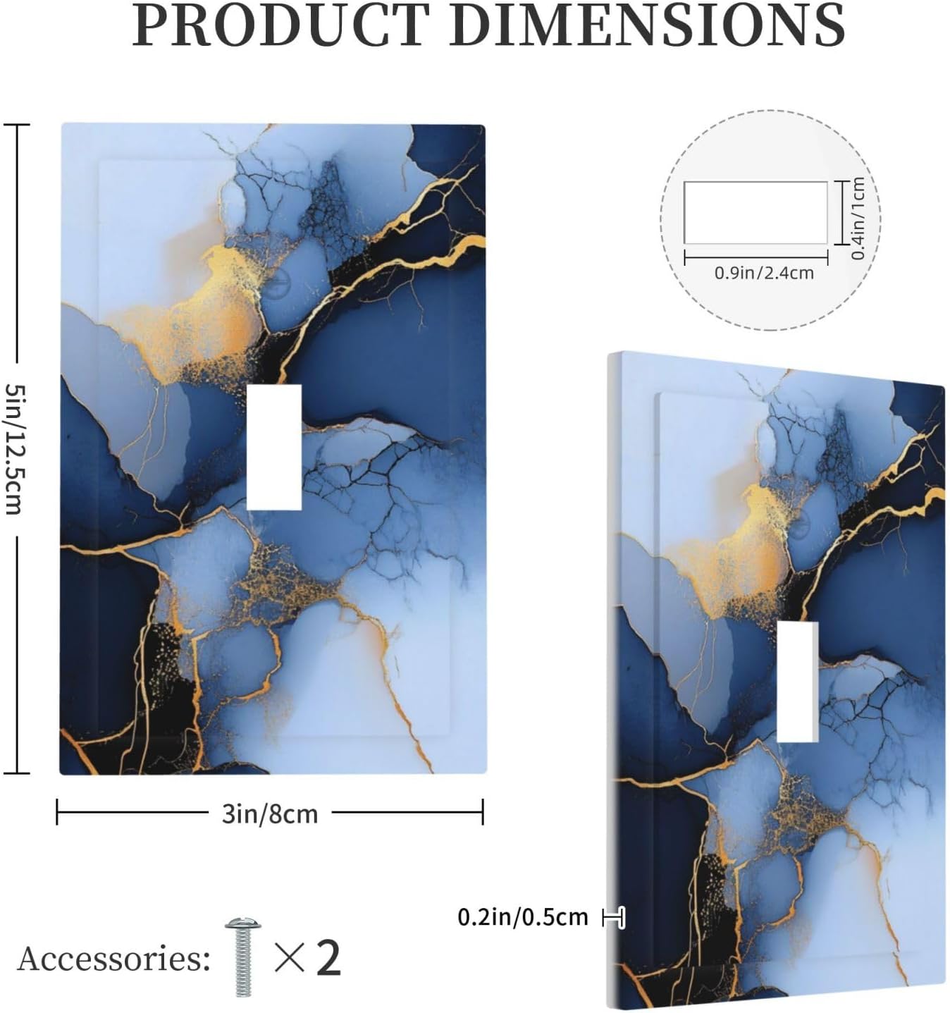 Blue Gold Marbled Fluid Art Light Switch Cover Plate Abstract Modern Decorative Pattern Design 1 Gang Wall Plate Single Toggle Outlet Switch Faceplate Cover Living Room Creative Studio Walls image 5