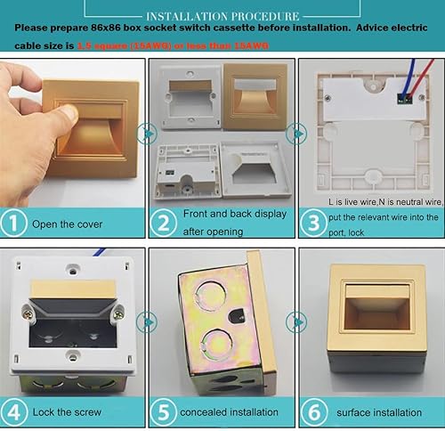 Miniatura 2 de paquete de 6 lámparas de esquina LED de 85-265 vatios, luces LED empotradas para escalera, corredores, paredes, guardarropas, recámara y más, Blanco