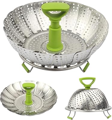 Sihuuu 1 piece Steamer Basket, 5.5" to 9" Stainless Steel Vegetable Steamer Basket,Folding Expandable Steamers for Steaming Cooking