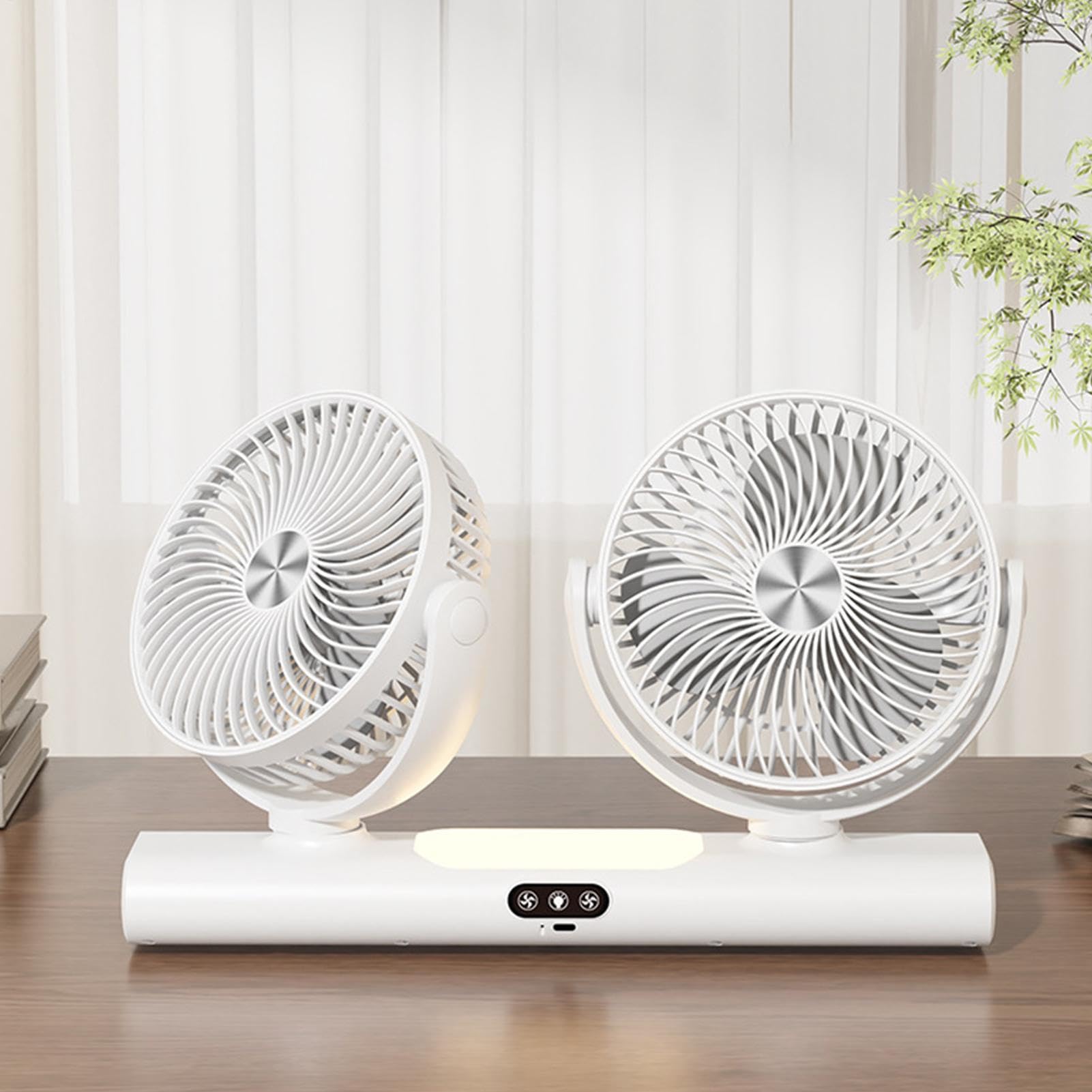 Ventilatore da parete Doppia Testa Ricaricabile Rotazione Multi-Angolo | ventilatore per tavolino Per Camera Da , Dormitorio, Palestra, Tenda, Campeggio, Soffitto