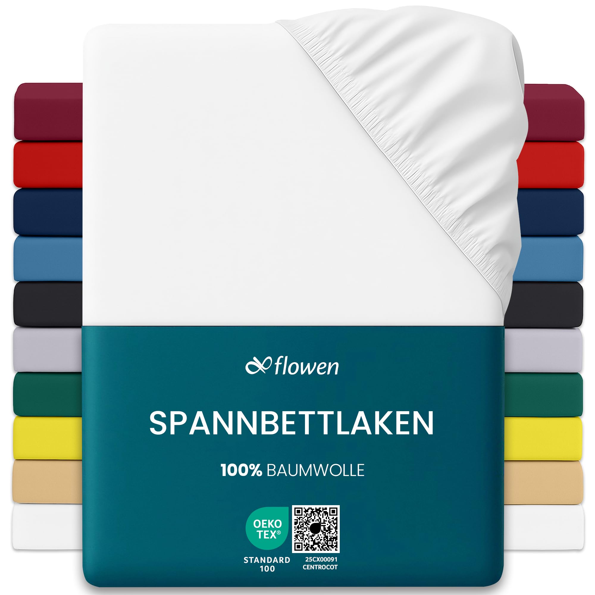 Flowen Jersey Spannbettlaken Spannbetttuch 100% Baumwolle Rundumgummizug | Bettlaken 30cm Steghöhe Tiefe Tasche | Oeko-Tex Zertifiziert Weich Elastisch Atmungsaktiv Bügelfrei