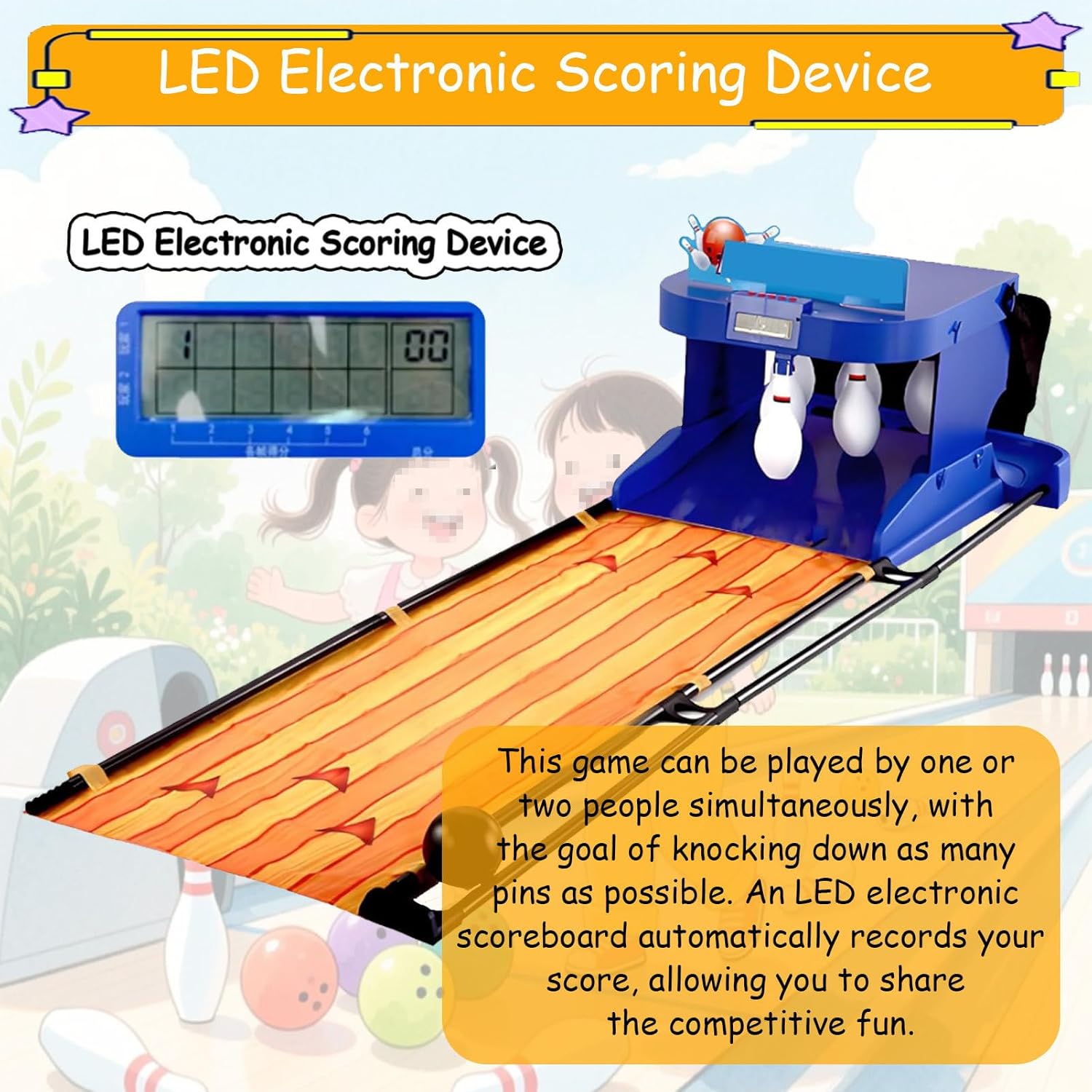 2m/3.5m Electronic Bowling Alley Game for Home,Electronic Foldable Bowling Alley Game,Electric Bowling Machine, with Automatic Reset, Lighting & Simulation Sound 2m/6ft