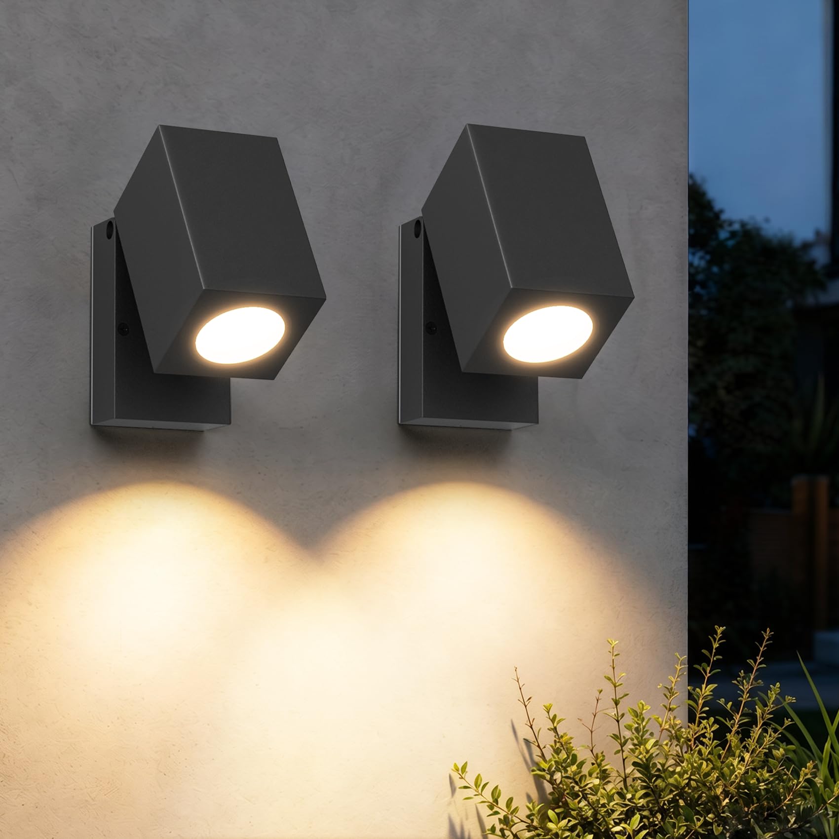 Aipsun 2 Stück Außenlampe Aussenleuchte Wand,IP65 Wasserdicht Außenwandleuchte Außenleuchte Aluminium Wandleuchten GU10/90 Grad drehbar Außen/Innen, GU10 Fassung ohne Leuchtmittel,Schwarz