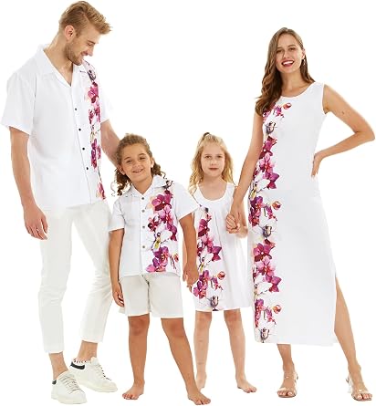 Hawaii Hangover Family Matching Hawaiian Clothes, Watercolor Orchid White