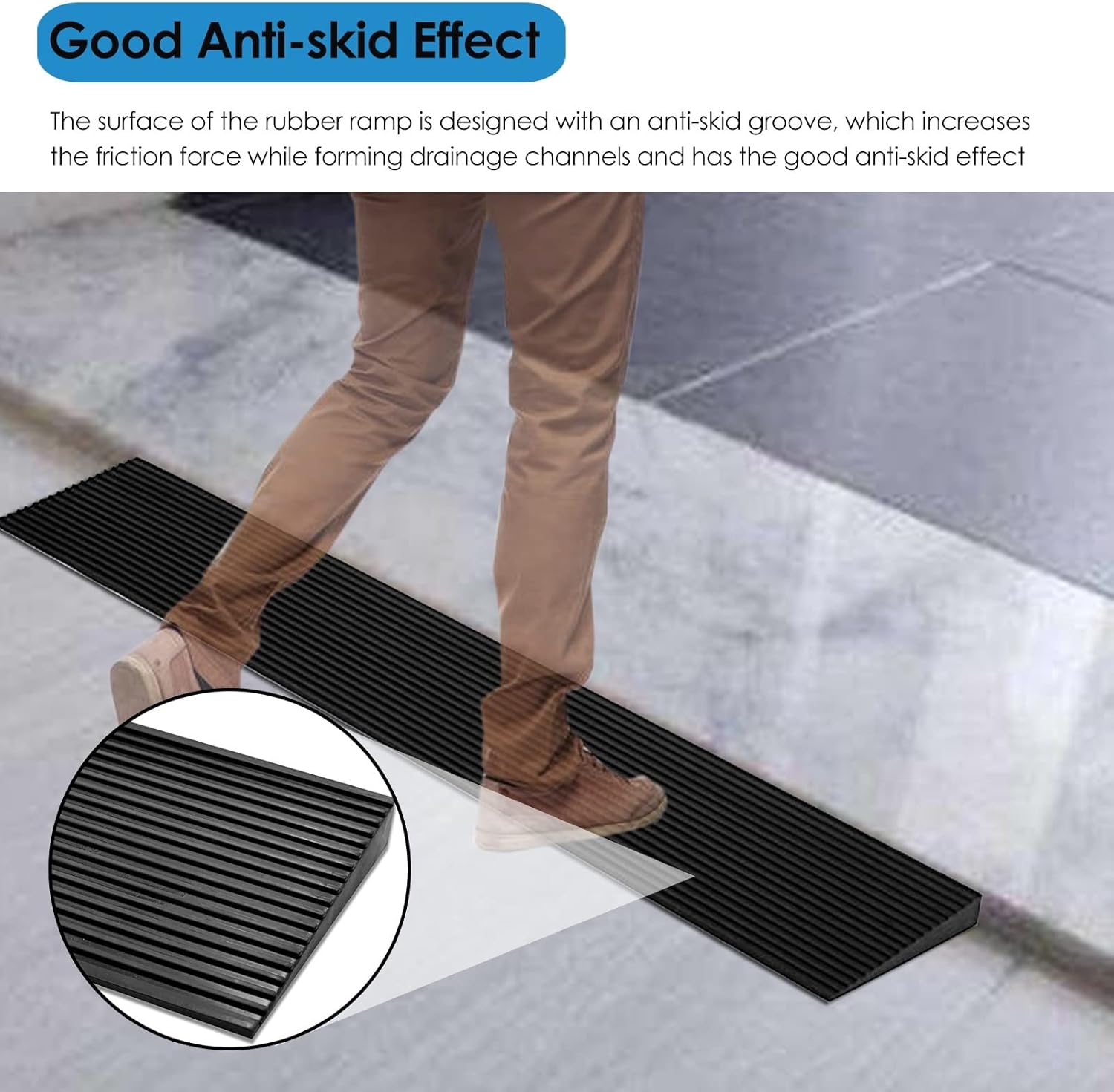 0.6/1/1.4/1.8 Inch Wheelchair Entrance Ramp Lightweight Non-Slip Wheelchair Entrance Ramp for Kitchen Bathroom Pathways H 0.8cm/0.3inch ()