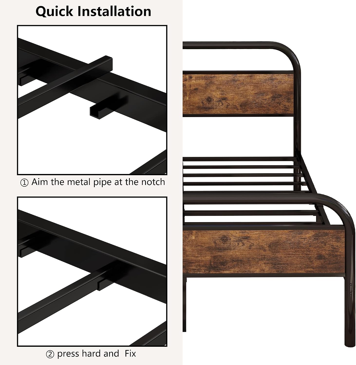 IRONCK Queen Bed Frame with Headboard, Platform Bed 12" Under Bed Storage Wood and Metal, No Box Spring Needed Easy Assembly