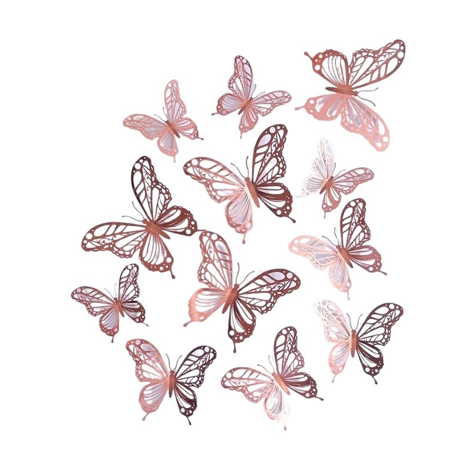 12Pcs 3D Effect Butterflies Wall Stickers Beautiful Colorful Butterfly For Kids Room Living Decals Home Decoration(Rose Gold)