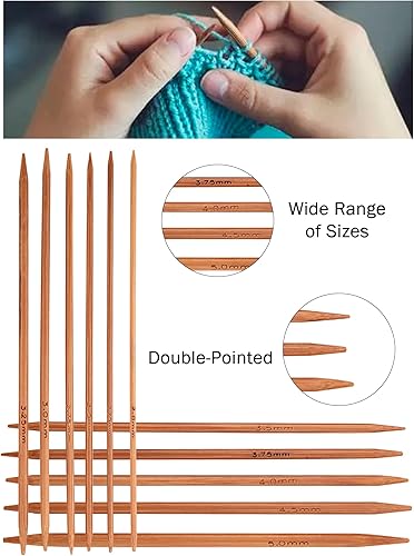 Miniatura 4 de Haosie Juego de agujas de tejer de doble punta, 55 piezas, agujas de tejer de bambú para manualidades hechas a mano, pequeños artículos de punto, 11