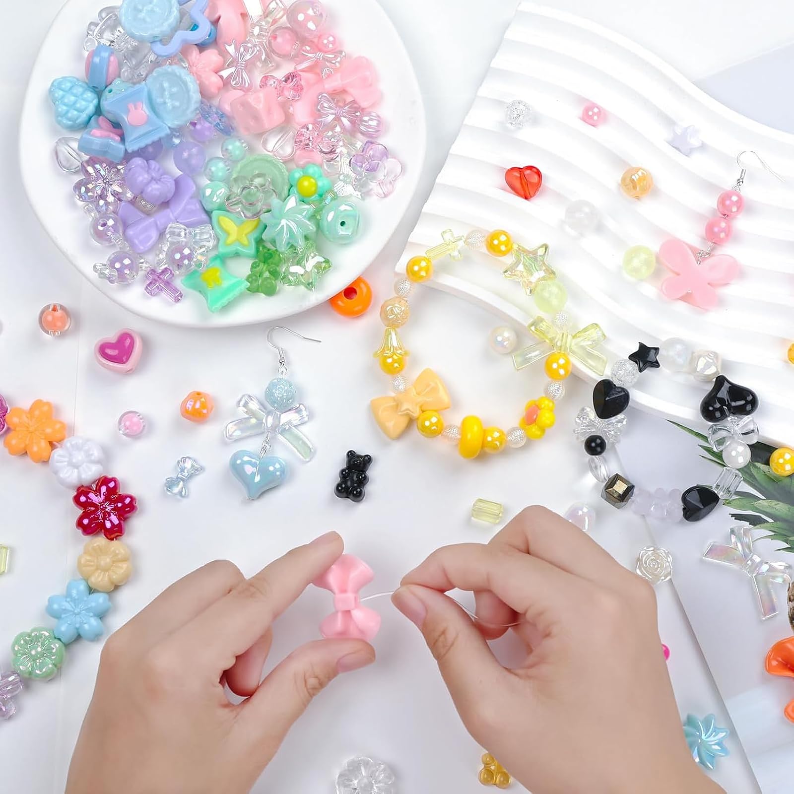 Kit Perles Acryliques Pour Bracelets DIY – 200 Perles Multicolores Formes Variées – Enfant & Adulte – Création Bijoux Cadeaux - 8