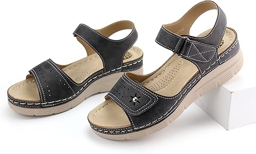 Miniatura 4 de JABASIC Sandalias cómodas para mujer, sandalias ortopédicas para caminar, sandalias ortopédicas con soporte para el arco