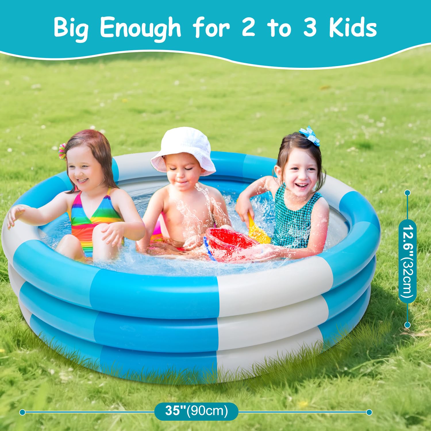 Aufblasbarer Pool für Kinder, 3 runde Ringe für Babys und Kinder, 1–3, tragbares Spielzeug für Kleinkinder, Wasserstreifen, für Sommer, Terrasse, Party, Geburtstagsgeschenke