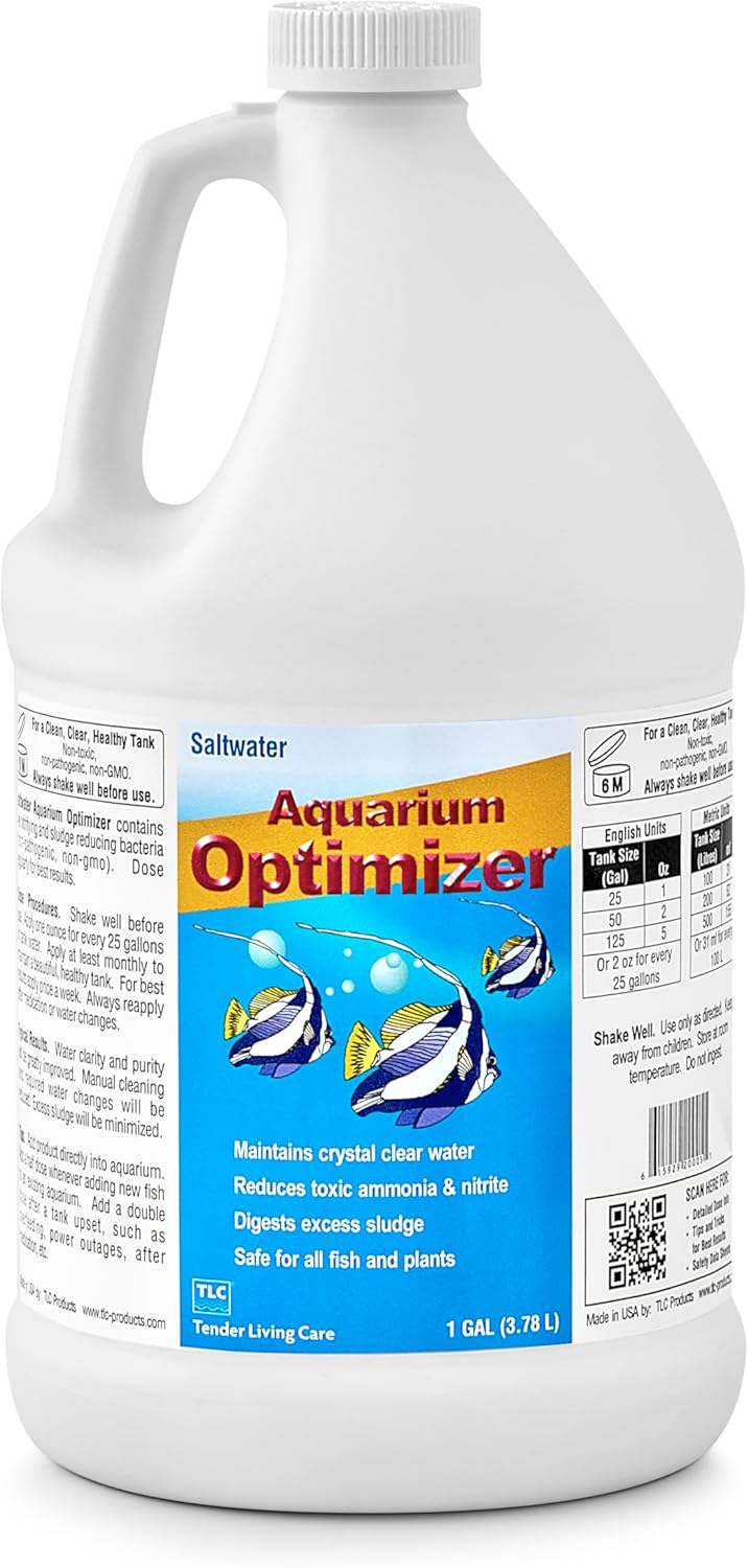 TLC Products, Saltwater Aquarium Optimizer, Aquarium Water Clarifier, Reduces Ammonia, 1 Gallon (3.78L)
