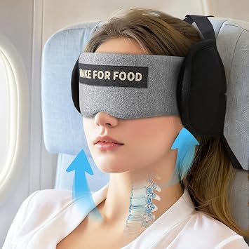Travel Pillows for Airplanes, Airplane Head Strap with Eye Mask for Long Flight Sleeping Travel, 360 Support Neck Pillow for Plane Car Road Trips Seat Sleep, No Head Waving White