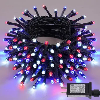 YEGUO Red White and Blue String Lights, 66ft 200 LED 4th of July Outdoor Waterproof Patriotic Lights with 8 Modes