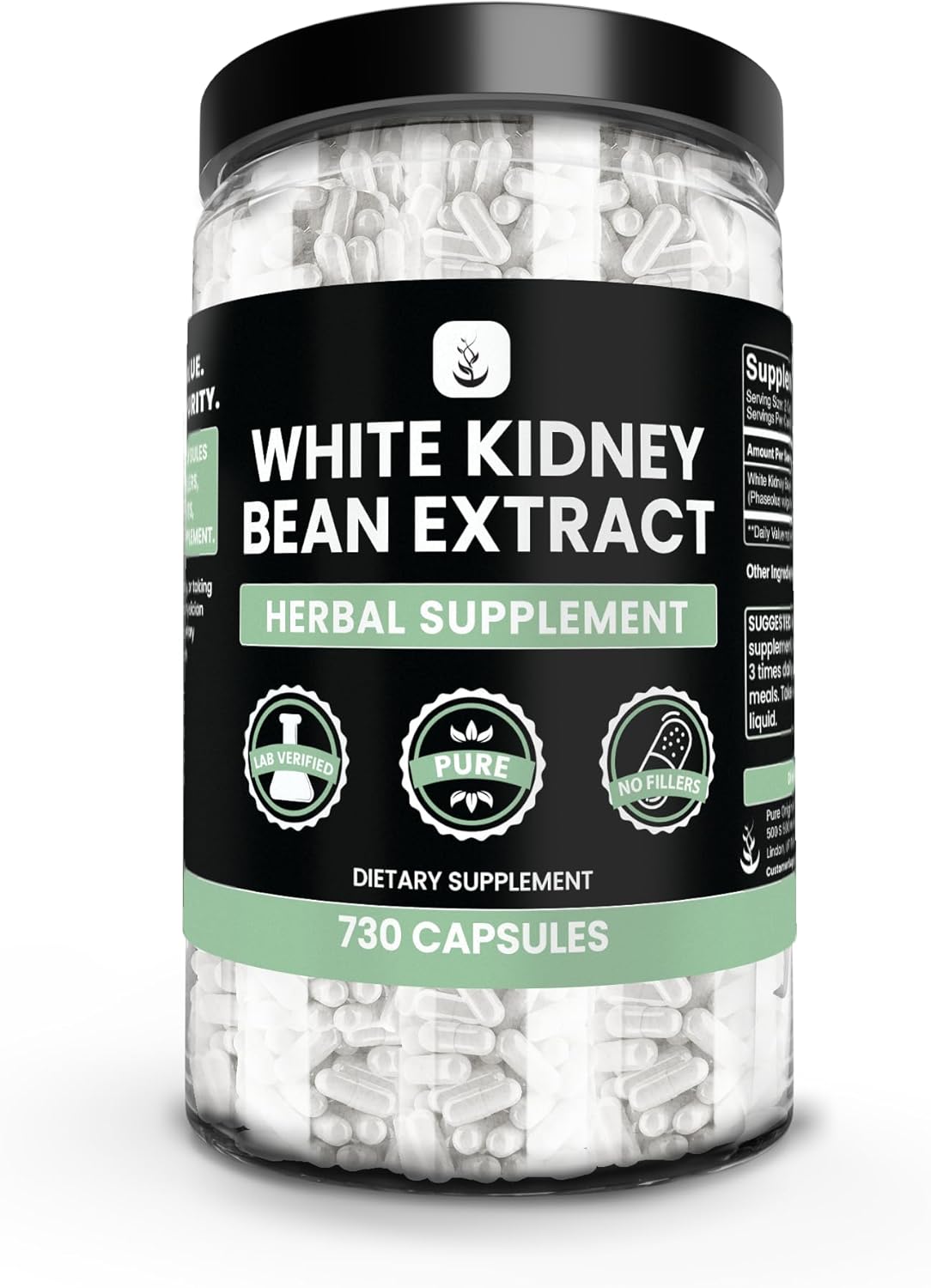 PURE ORIGINAL INGREDIENTS White Kidney Bean Extract (730 Capsules) No Magnesium Or Rice Fillers, Always Pure, Lab Verified