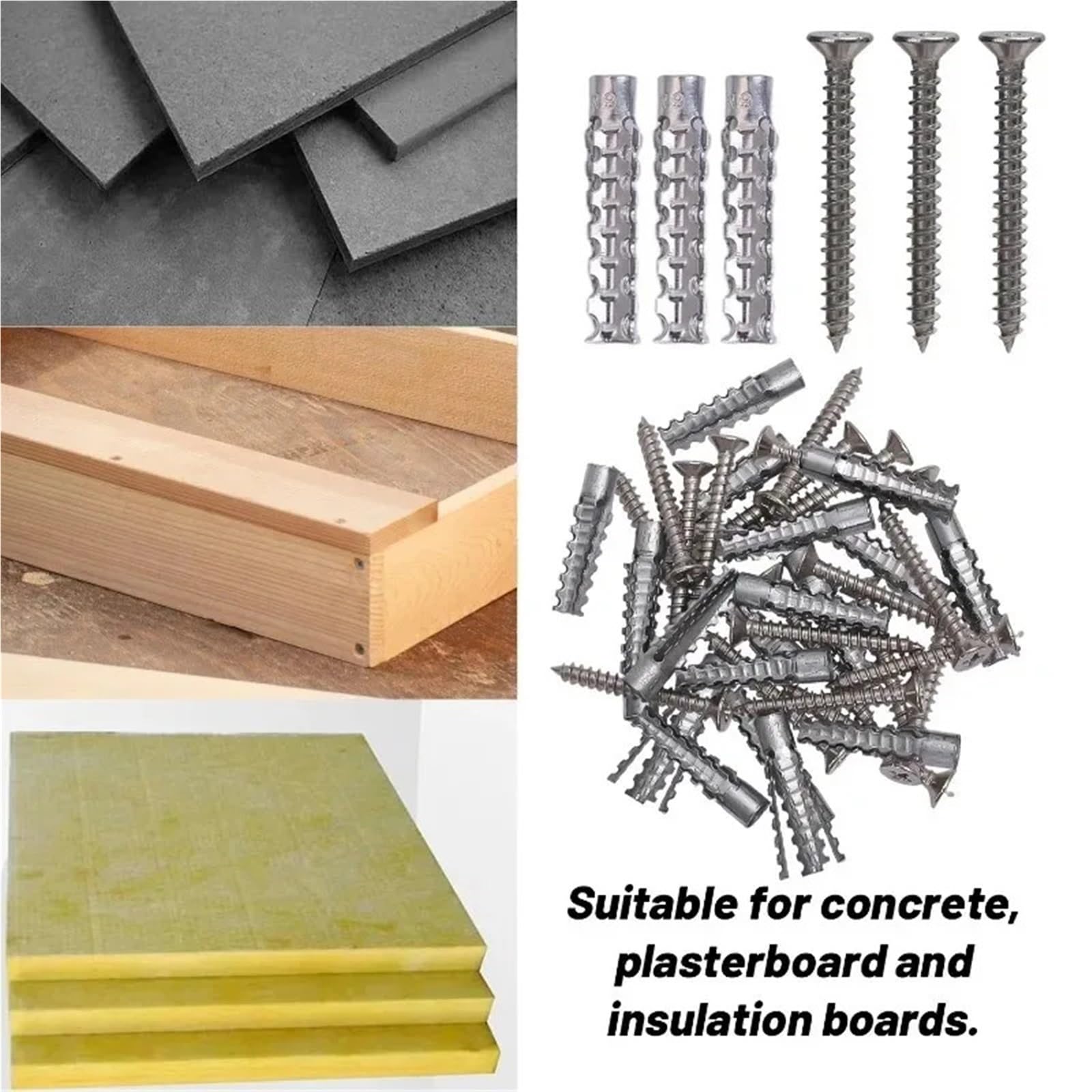Pernos De Expansión Tubos de expansión metal Anclajes for paneles yeso Kit pernos Tornillos autorroscantes dentados Sujeciones fijación(Mixed- 40 Sets)
