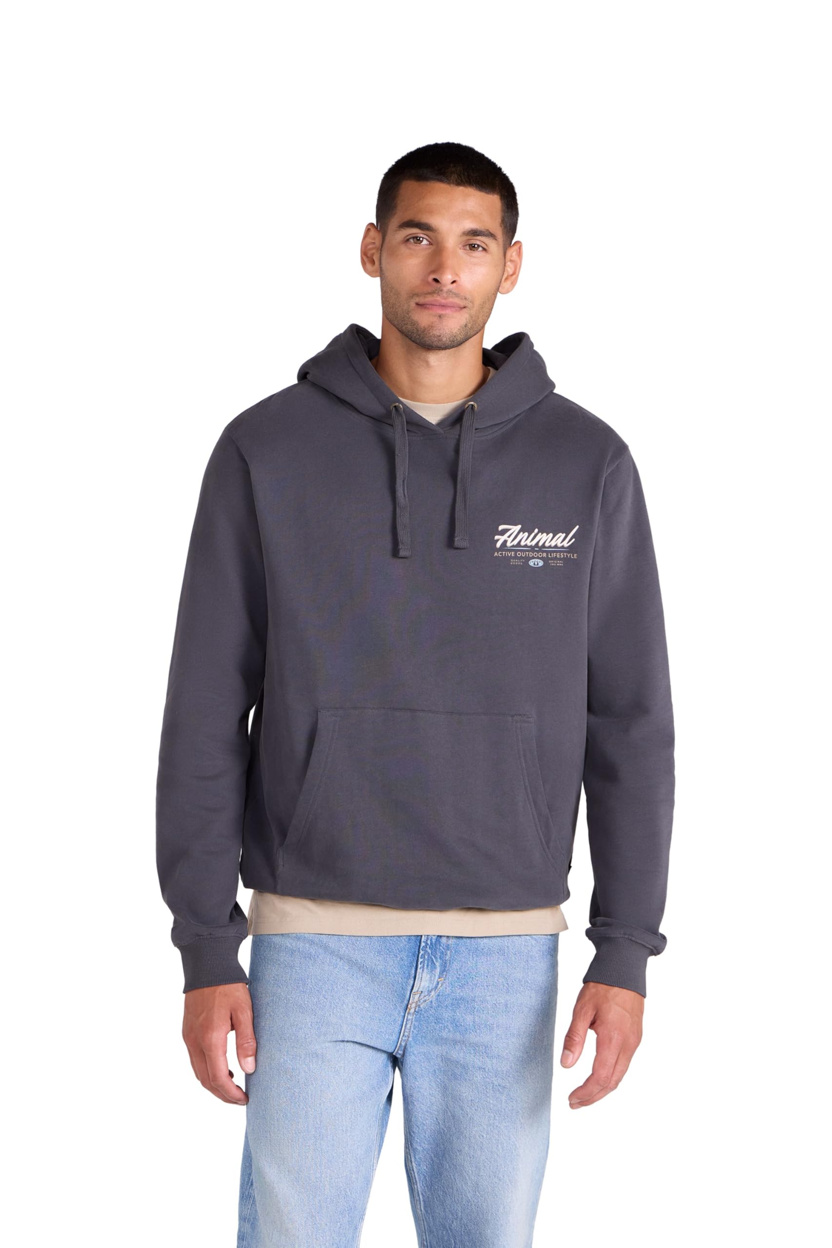 Animal Men's Black River Hoodie - Kangaroo Pocket, Soft Cotton Jersey With Adjustable Hood - Best For Spring Summer, Holiday & Outdoors L