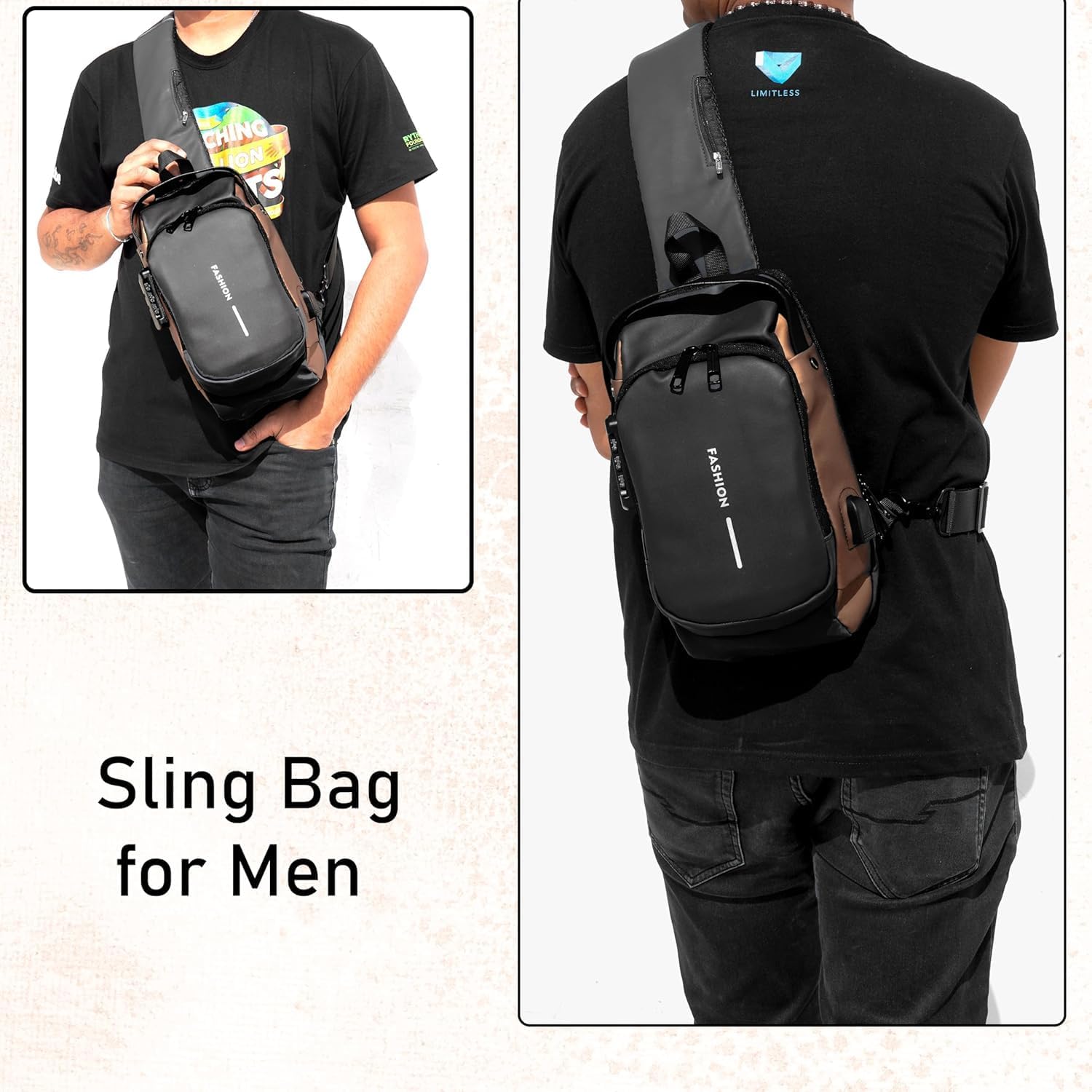 Sling Bag for Men Stylish Crossbody Backpack for Men & Women, Anti-Theft Chest Bag with Charging Port, Messenger Bags, Casual Shoulder Bag (Black - 17 x 9 x 32 Cm)
