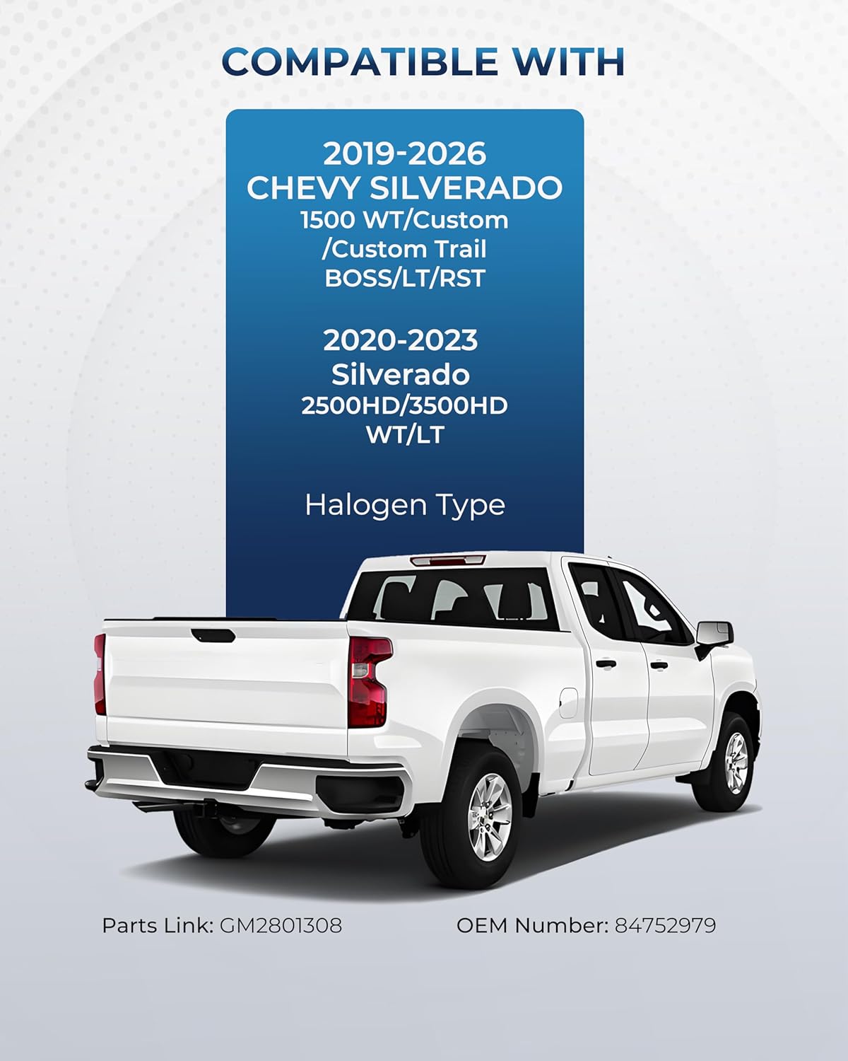 Tail Lights Compatible with 2019-2026 Chevy Silverado 1500 WT/Custom/Custom Trail BOSS/LT/RST 2020-2023 Silverado 2500HD/3500HD WT/LT Taillights w/Bulbs Right Passenger Side GM2801308, 84752979