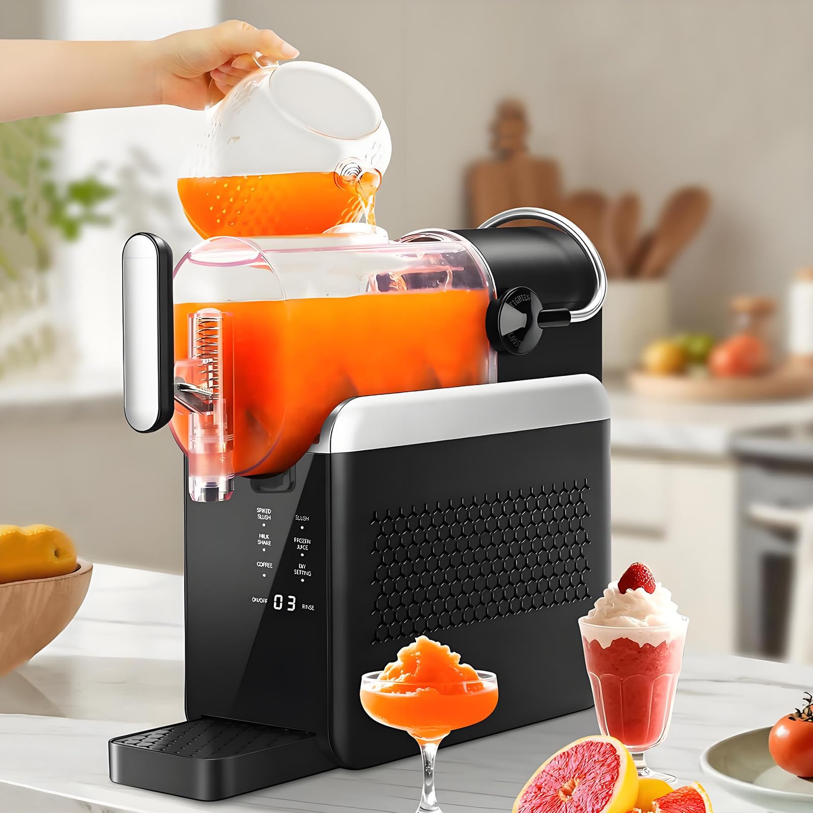 EpyGnom Slushie Machine No Ice Needed, 2L Capacity Slushy Maker for Home, 6 Presets Slushie Maker for Fro-zen Drink, Slush, Margaritas, Frappés, with LED Touchscreen & Auto Clean Black