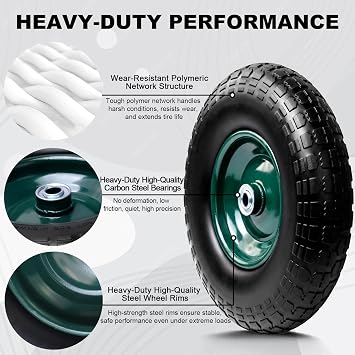 Storystore 4-Pack 4.00-6 Flat Free Tire and Wheel - 13 Wheelbarrow Tires with 5/8 or 3/4 Bearings, 1.75 Centered Hub Heavy Duty Solid Tire for Wheelbarrows, Dolly, Hand Trucks, Wagon and Trailer