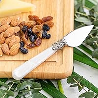 Vista 5 de Juego de cuchillos de queso de 4 piezas con caja de regalo, cuchillo de acero inoxidable con mango de perla, adecuado para fiestas y festivales