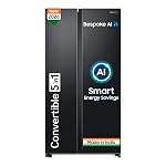 Samsung 653 L, 3 Star, Frost Free, Double Door, Convertible 5-in-1 Digital Inverter, Side By Side AI Enabled Smart Refrigerator with WiFi (RS76CG8003B1HL, Black Matte/Black DOI)