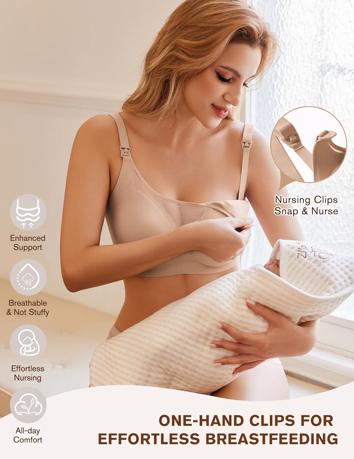 Ekouaer Women Mesh Support Nursing Bra Seamless Ultra Soft Maternity Bras Pregnancy Sleep Bralette with Extra Extenders - Image 4