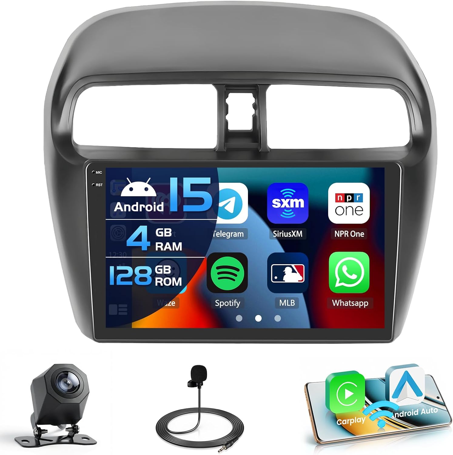 4G 128G for Mitsubishi Mirage 2012-2022 Radio CarPlay 9" Incell Touchscreen Car Stereo Android 15 Android Auto Bluetooth 5.0 GPS WiFi 15UI Backup Camera