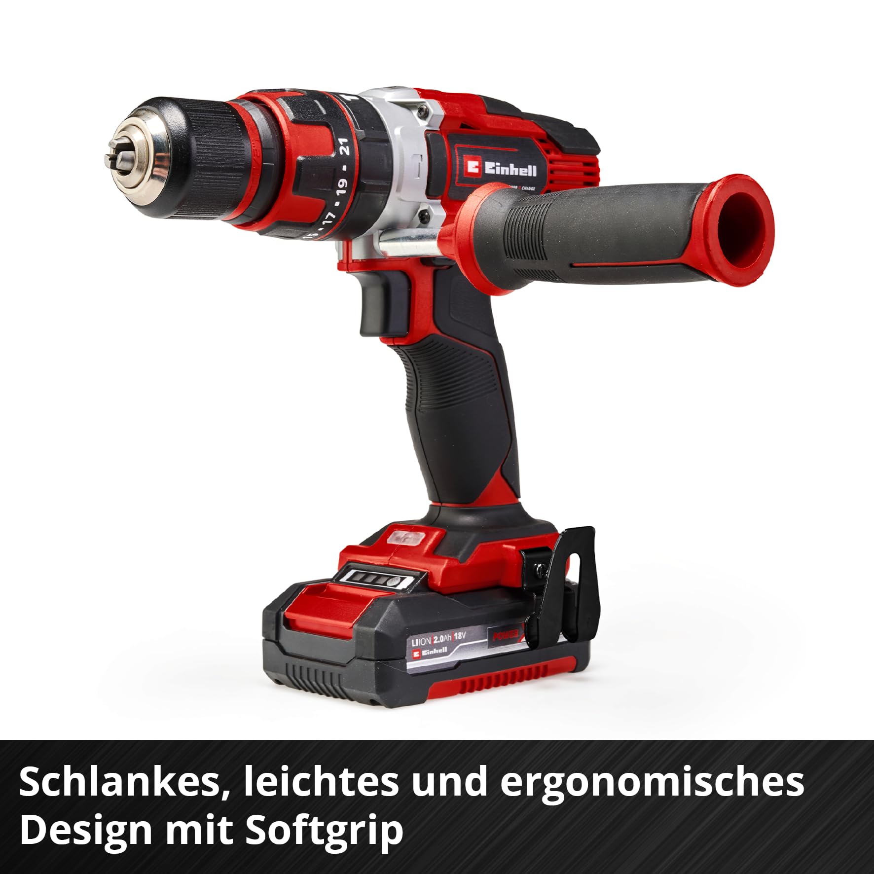 Einhell Akku-Schlagbohrschrauber TE-CD 18/48 Li-i Kit Power X-Change (18 V, 48 Nm, Schlagbohrfunktion, 13 mm Bohrfutter, 2 Gang, Koffer, inkl. 2x 2,0 Ah Akkus + Ladegerät)