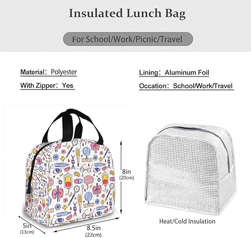 Miniatura 5 de ZBDSKLEX Bolsa de almuerzo con temática de enfermera para mujer, bolsa aislada, reutilizable, hielera para el trabajo, picnic, viajes
