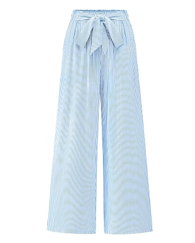BTFBM Palazzo Pants for Women 2025 Fall Striped Flowy Tie Knot Wide Leg High Waist Dressy Casual Work Pants Trousers