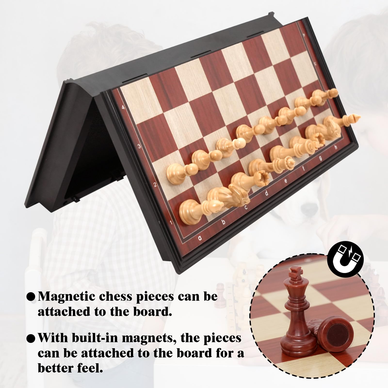 Echiquier, 24 × 24 cm Jeu D'Échecs en Pliable Echiquier Grain de Bois en Plastique, Deluxe Echecs Magnétique, Portable Chess Board Echequier pour Enfants Adultes Fête Voyage