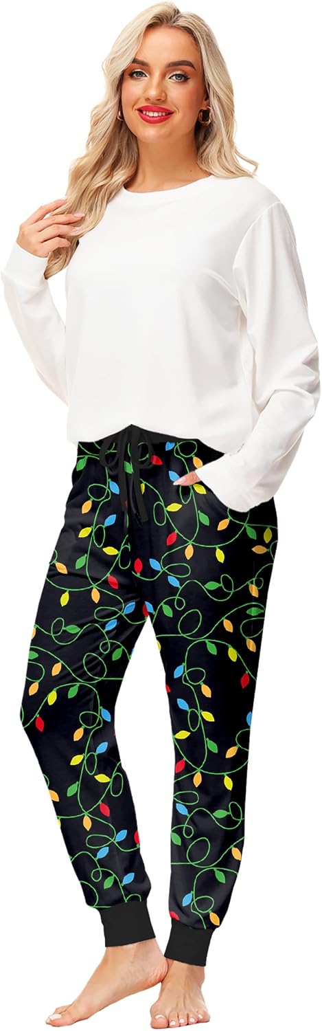Deerose Women Christmas Pajama Pants Elastic Waist Xmas PJ Pants with Pockets