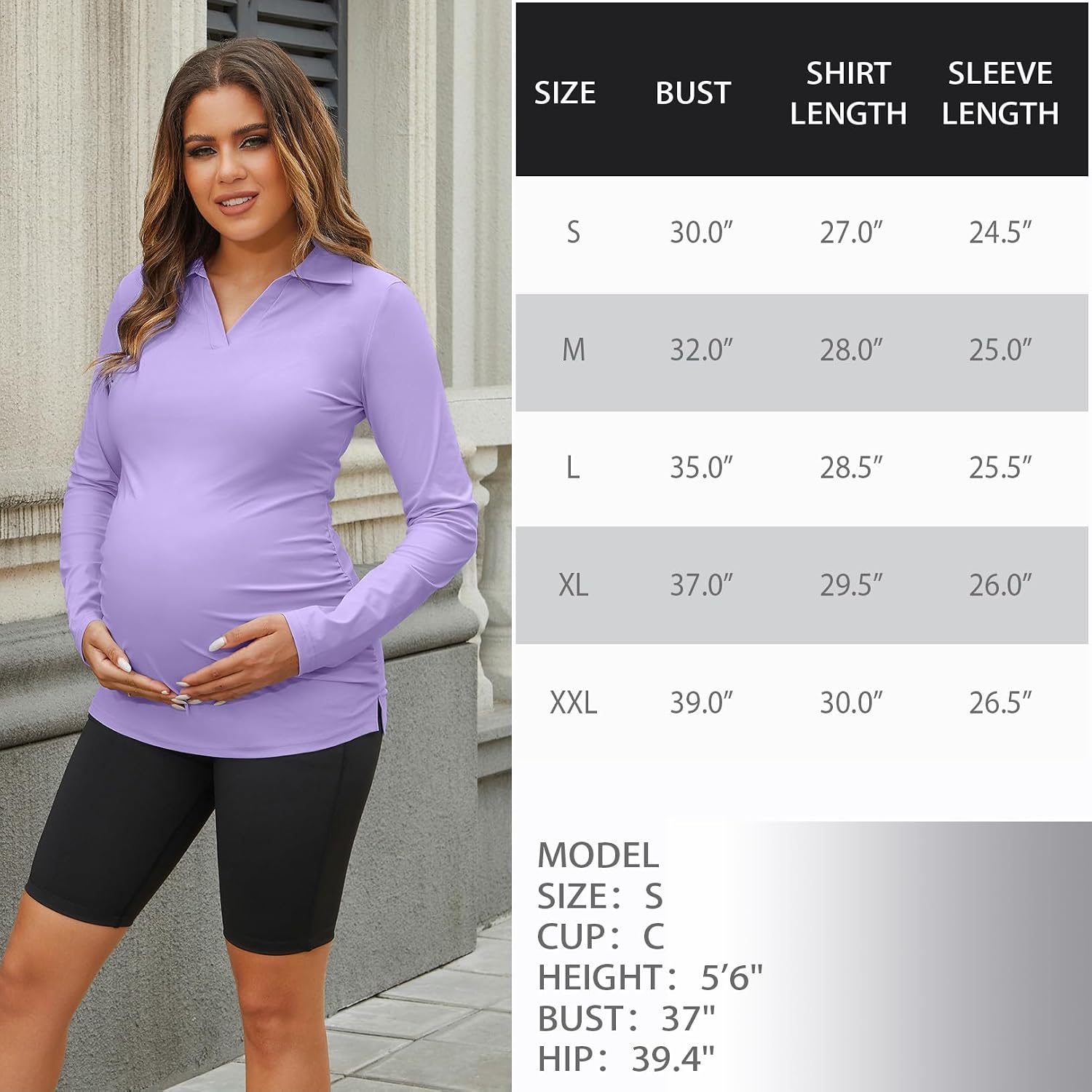 Bhome Maternity Golf Tennis Polo Shirts V Neck Pregnancy Long Sleeve Collared Work Tops Athletic Yoga Tee for Women