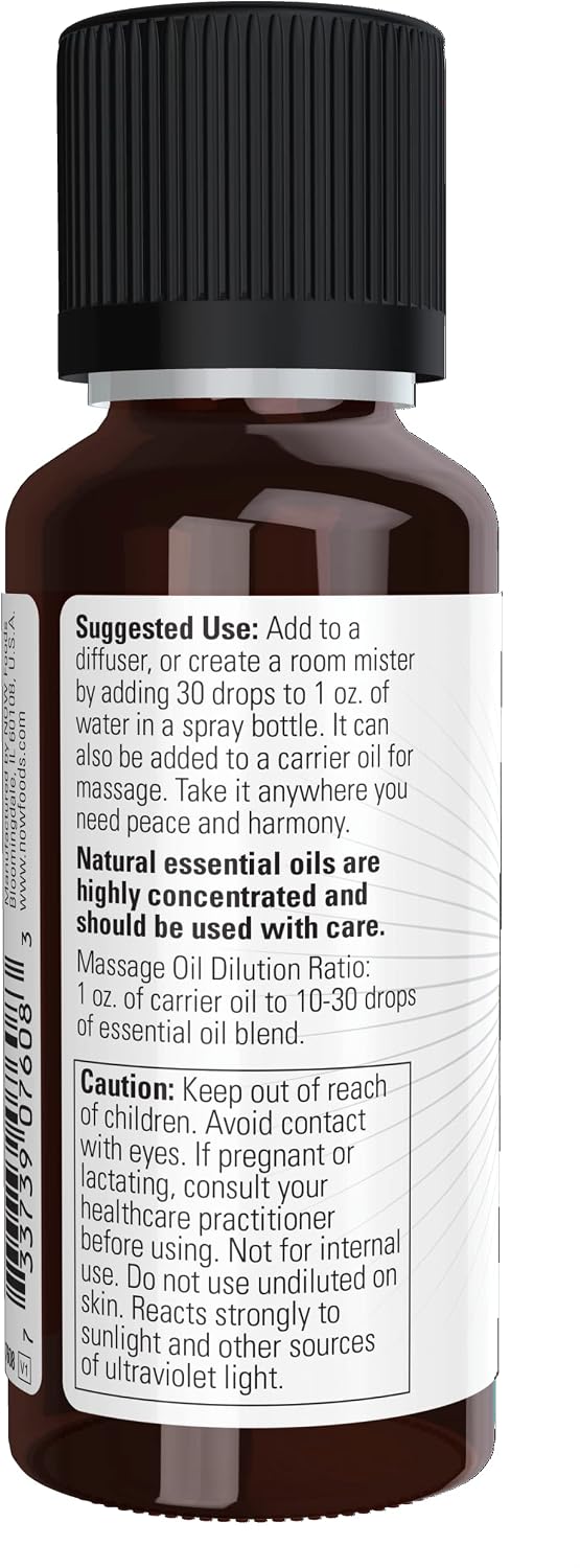 NOW Essential Oils, Peace & Harmony Oil Blend, Calming Aromatherapy Scent, Blend of Pure Essential Oils, Vegan, Child Resistant Cap, 1-Ounce