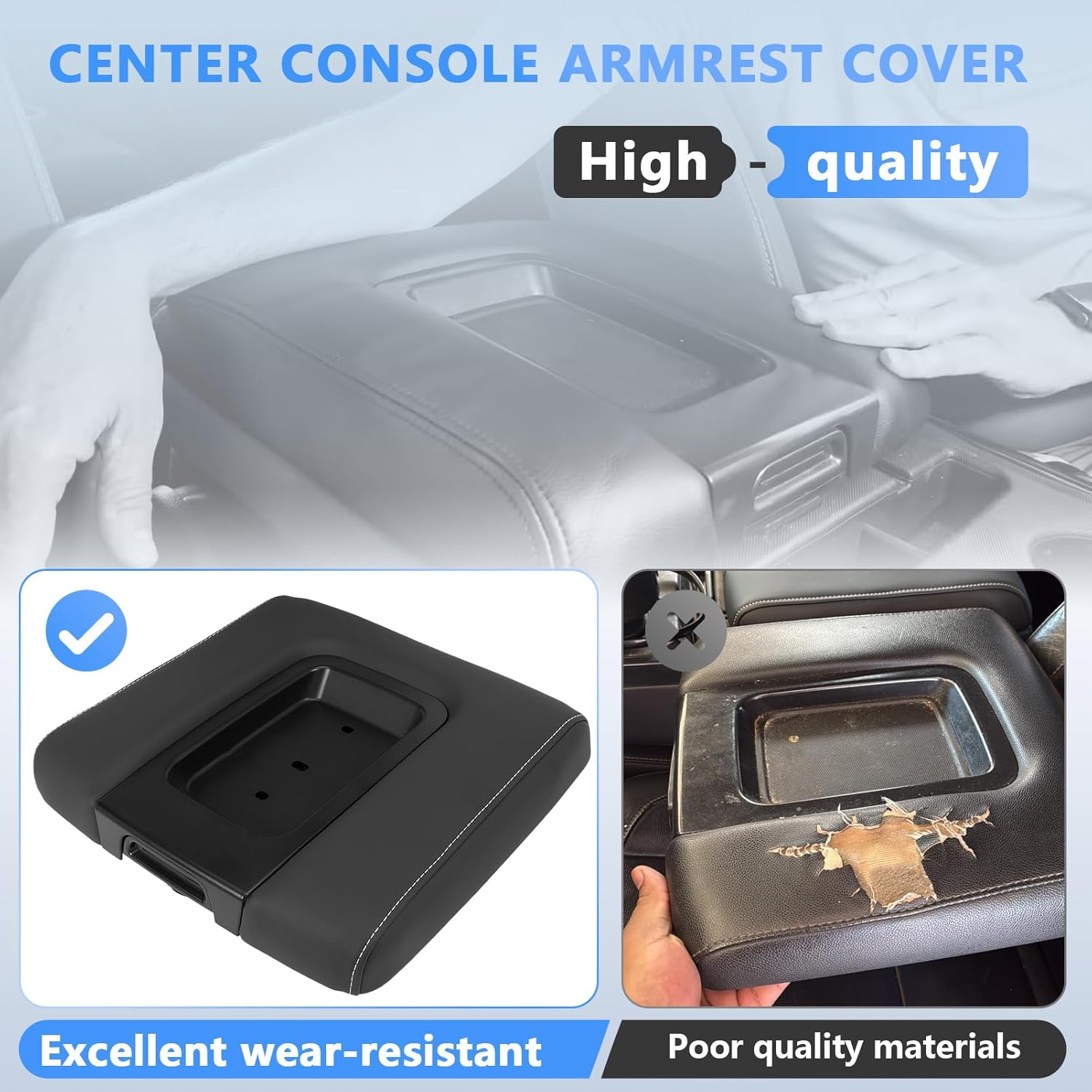 Front Seat Center Console Armrest Lid Black Compatible with 2014-2019 Silverado 1500/2500HD/3500HD, 2014-2019 Sierra 1500/2500HD/3500HD, 2015-2020 Suburban/Tahoe/Yukon, 2014-2019 Escalade OEM 22881398