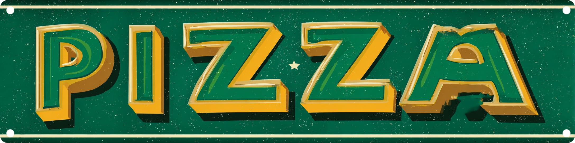 peiyeety Vintage Metal Tin Sign Pizza Retro Street Sign, Rustic Wall Decor for Home, Kitchen, Man Cave, Garage, Office, Farmhouse, Patio, Garden, Porch, 4 * 16 inch