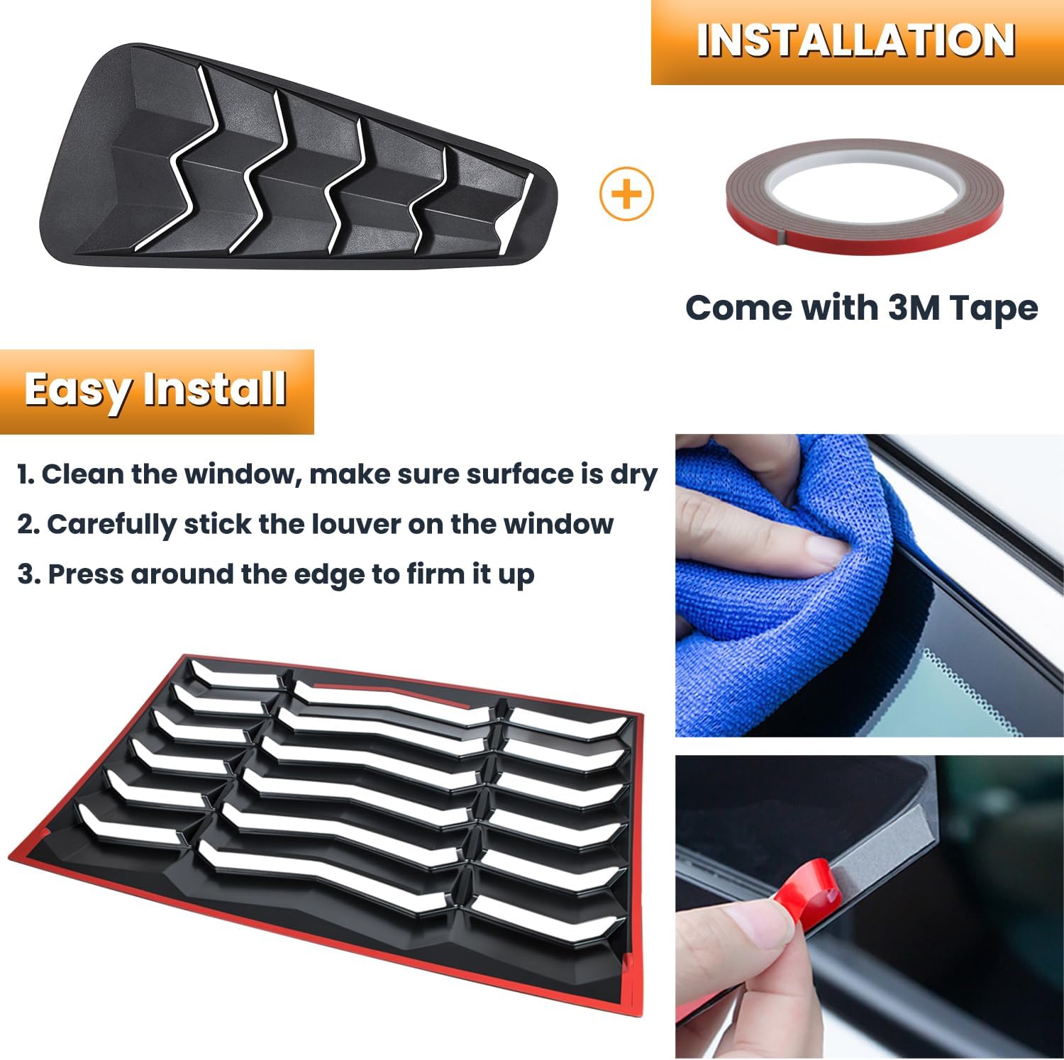 Rear+Side Window Louvers for Ford Mustang 2005 2006 2007 2008 2009 2010 2011 2012 2013 2014 Windshield Sun Shade Cover Vent GT Lambo Style Exterior Accessories All Weather ABS (Matte Black)