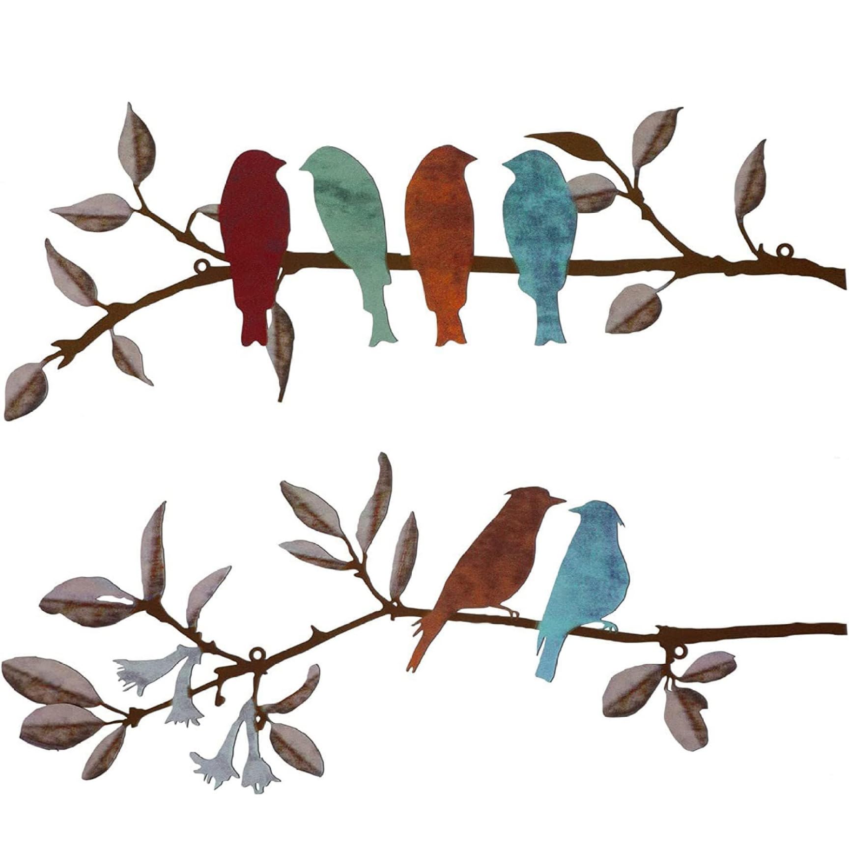 Wedhapy Metal Bird Wall Art Metal Wall Decor, 2PCS Vivid Birds on Branch Bird Art, Hanging Pictures Decor, Rustic Ornaments for Balcony
