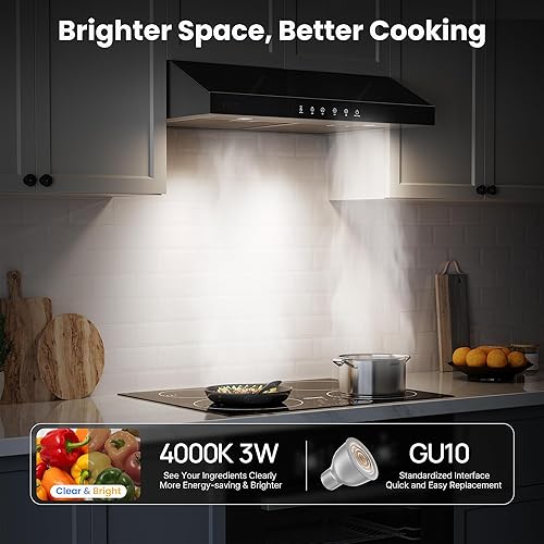 Miniatura 7 de VIKIO HOME Under Cabinet Range Hood 30 Inch, 900 CFM Dual Centrifugal Motor, 3-Speed Ducted Kitchen Vent, Reusable Filters, Stainless Steel Kitchen